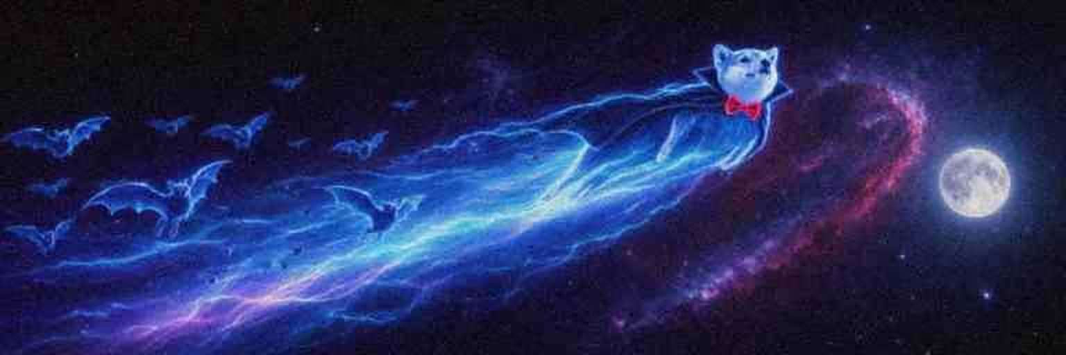 Vamp and a swarm of glowing bats streaking across space toward the moon