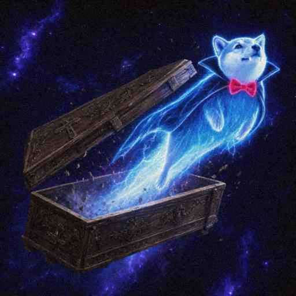 Vamp blasting out of an open coffin in space
